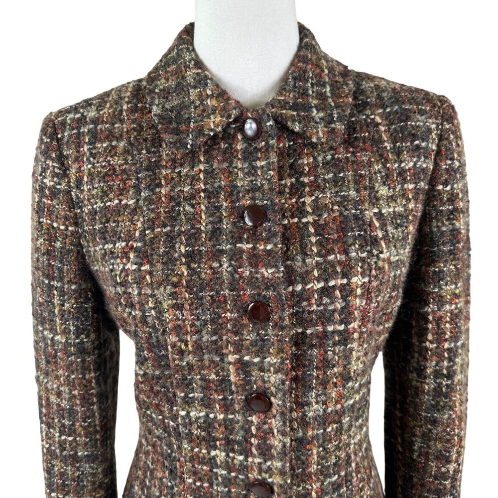 Kasper Skirt Suit Women 8 Brown Multicolored 2 Piece Blazer Set Tweed Academia